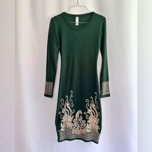 D’JOCELYNE Green Embroidered Sweater Dress